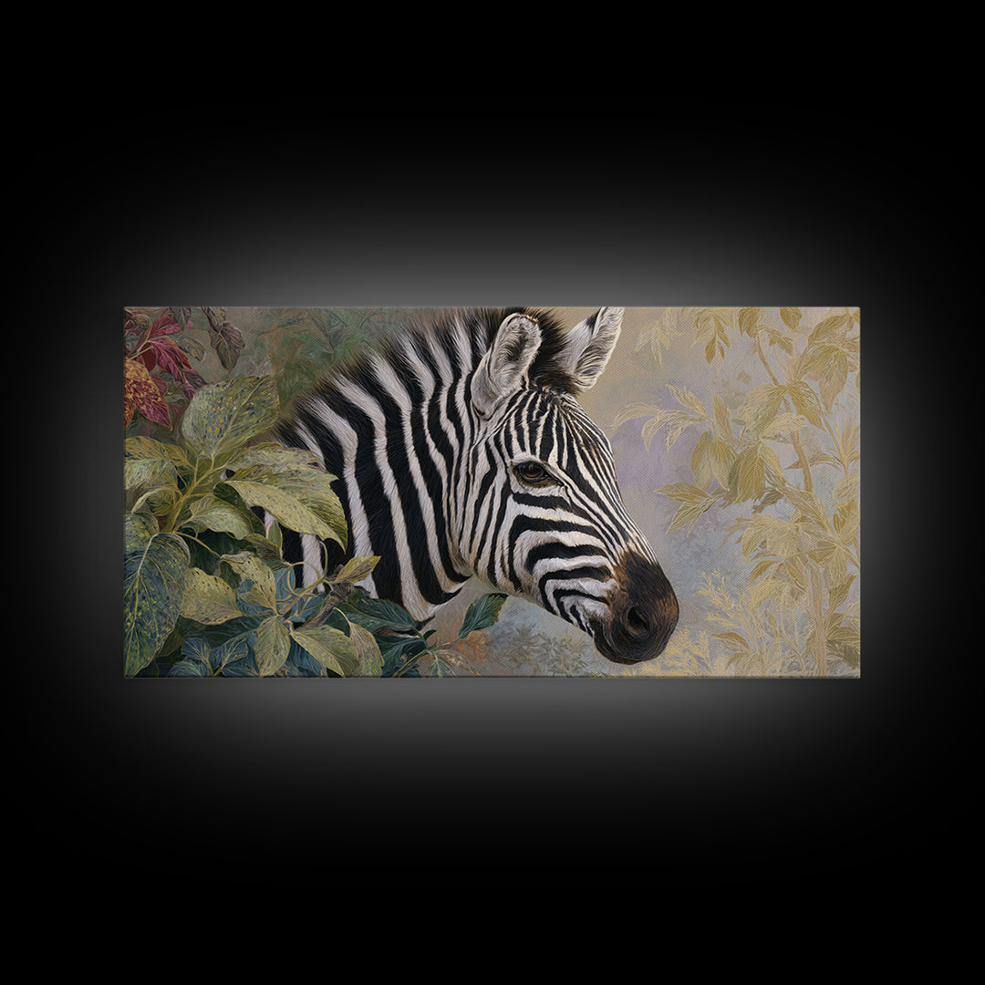Zebra Portrait with Bold Graphic Stripe Pattern Canvas Print, Animal Art, Original Painting, Living Room Decor, Creature, ANI-2x1-85