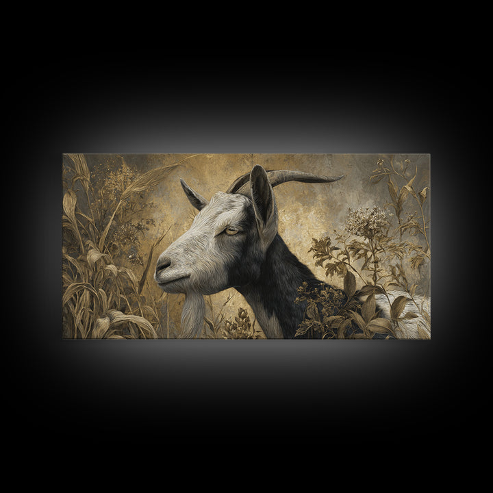Goat Portrait with Rustic Folk Art Personality Canvas Print, Animal Art, Oil Painting, Living Room Decor, Fine Art, Creature, ANI-2x1-89