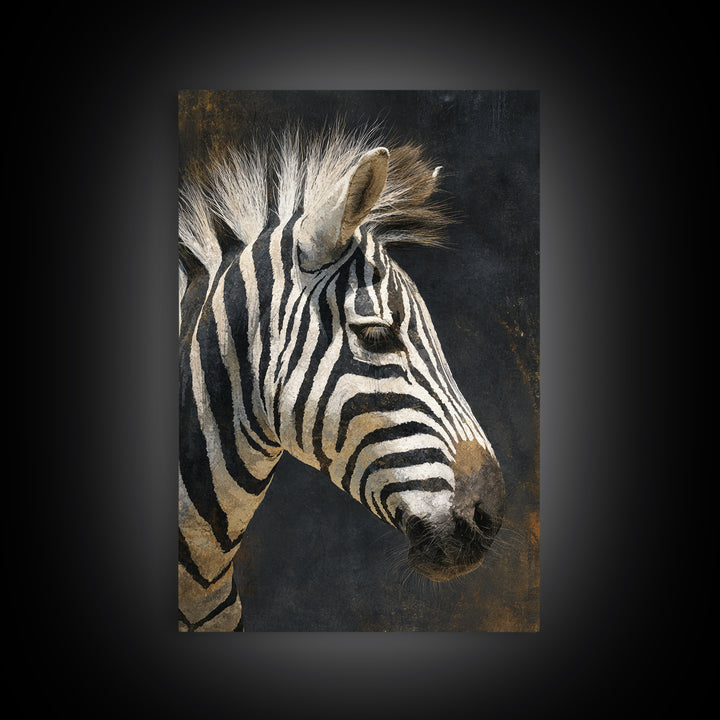 Zebra Portrait with Bold Graphic Stripe Pattern Framed Canvas Print, Animal Art, Wall Art, Living Room Decor, Creature, ANI-2x3-1