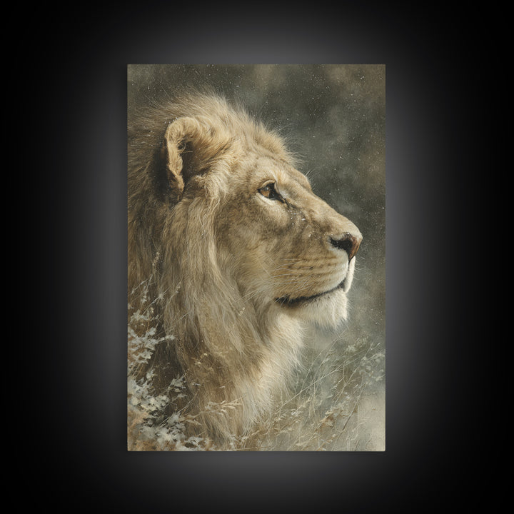 Regal Lion Profile Framed Canvas Print, Animal Art, Decor, Living Room Decor, Abstract Art, Creature, Printable Art, ANI-2x3-17