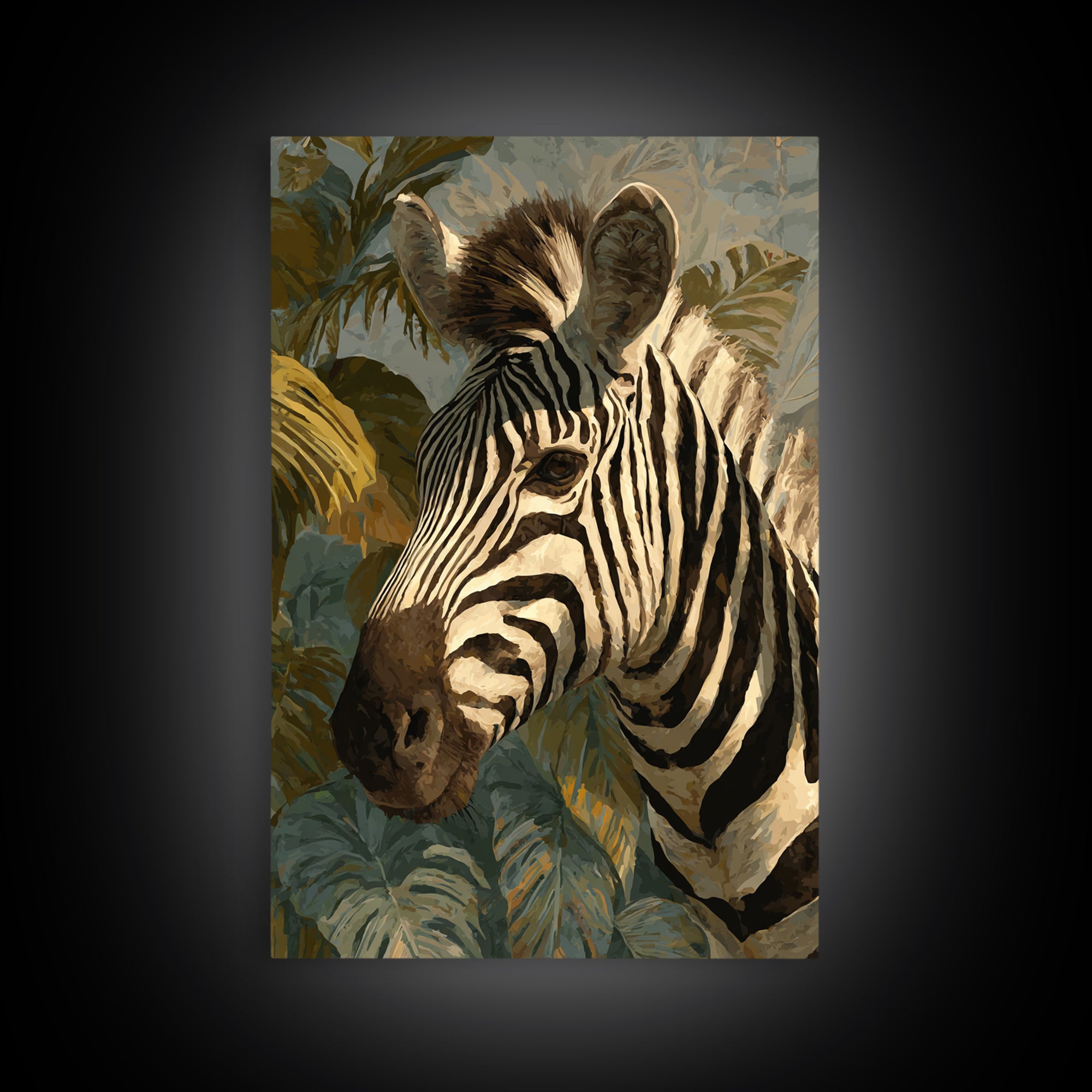 Zebra Portrait with Bold Graphic Stripe Pattern Framed Canvas Print, Animal Art, Wall Art, Living Room Decor, Creature, ANI-2x3-25