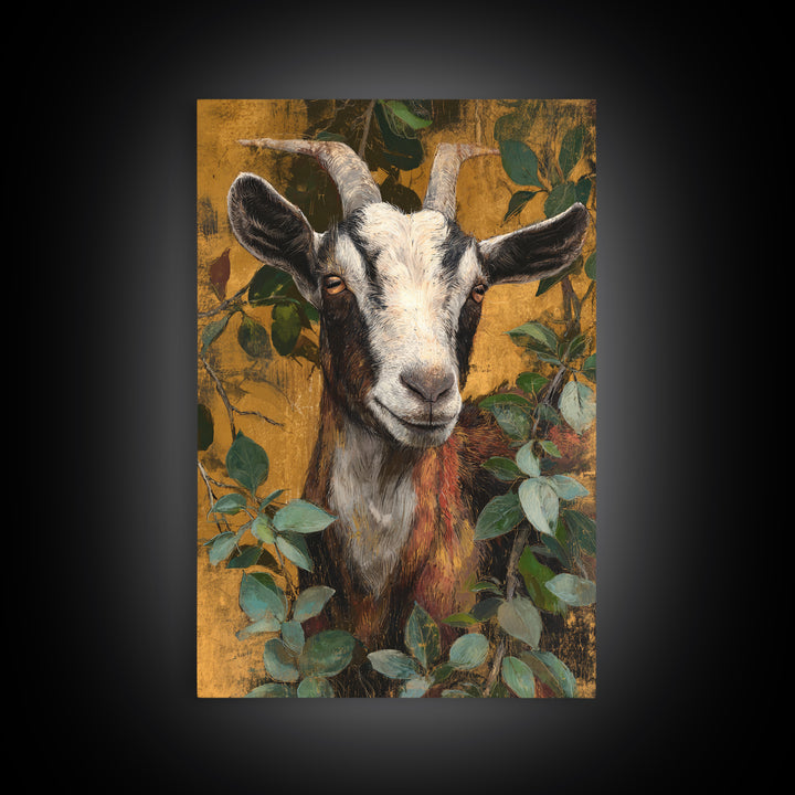 Goat Portrait with Rustic Folk Art Personality Canvas Print, Animal Art, Home Decor, Living Room Decor, Fine Art, Creature, ANI-2x3-29