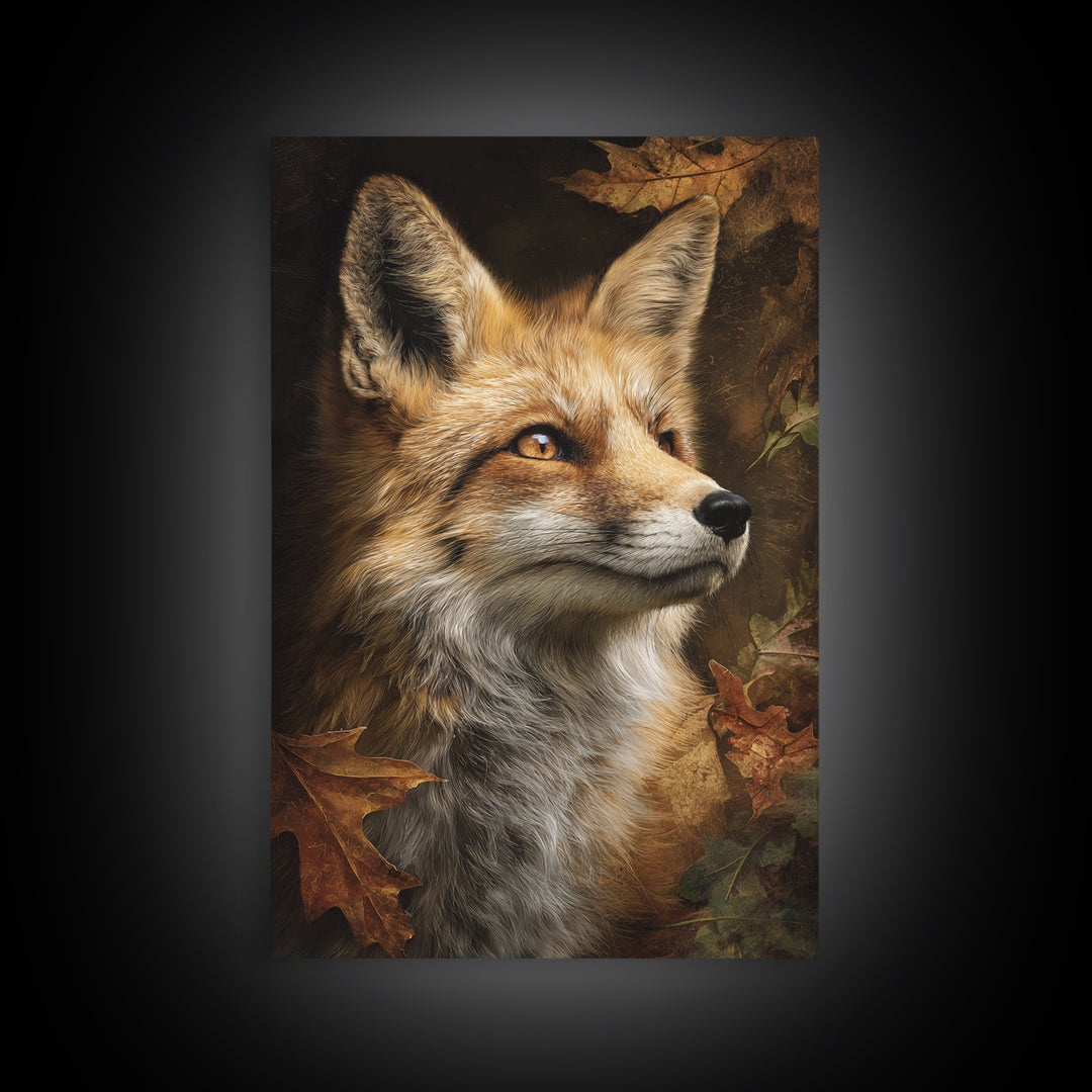 Dignified Fox Portrait Framed Canvas Print, Animal Art, Printable, Living Room Decor, Creature, Nursery, Boho Wall Art, ANI-2x3-33