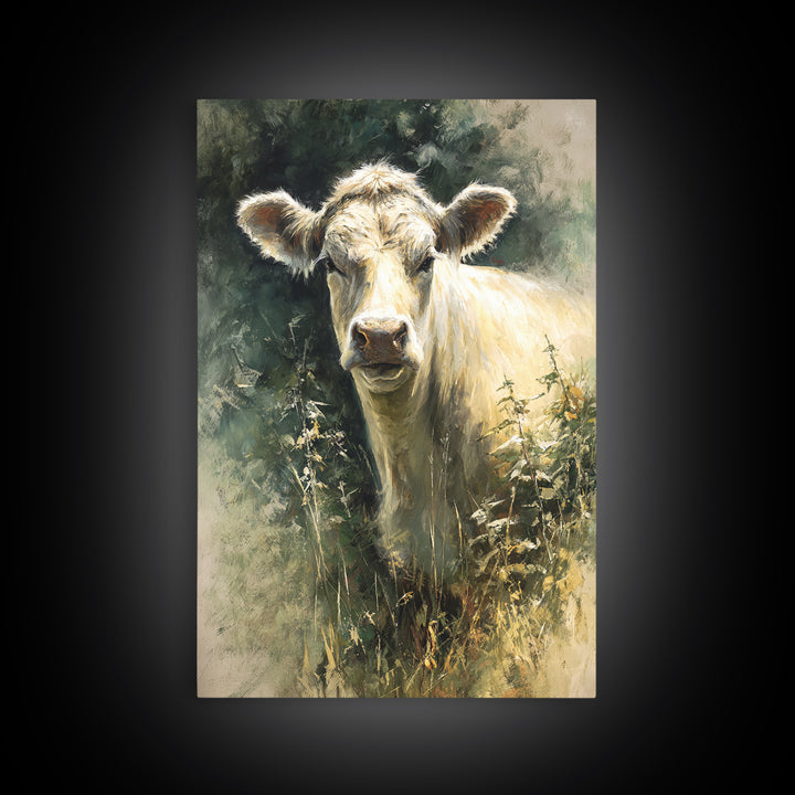 Gentle Cow Portrait Canvas Print, Animal Art, Minimalist Decor, Living Room Decor, Oil Painting, Creature, Digital Wall Art, ANI-2x3-39