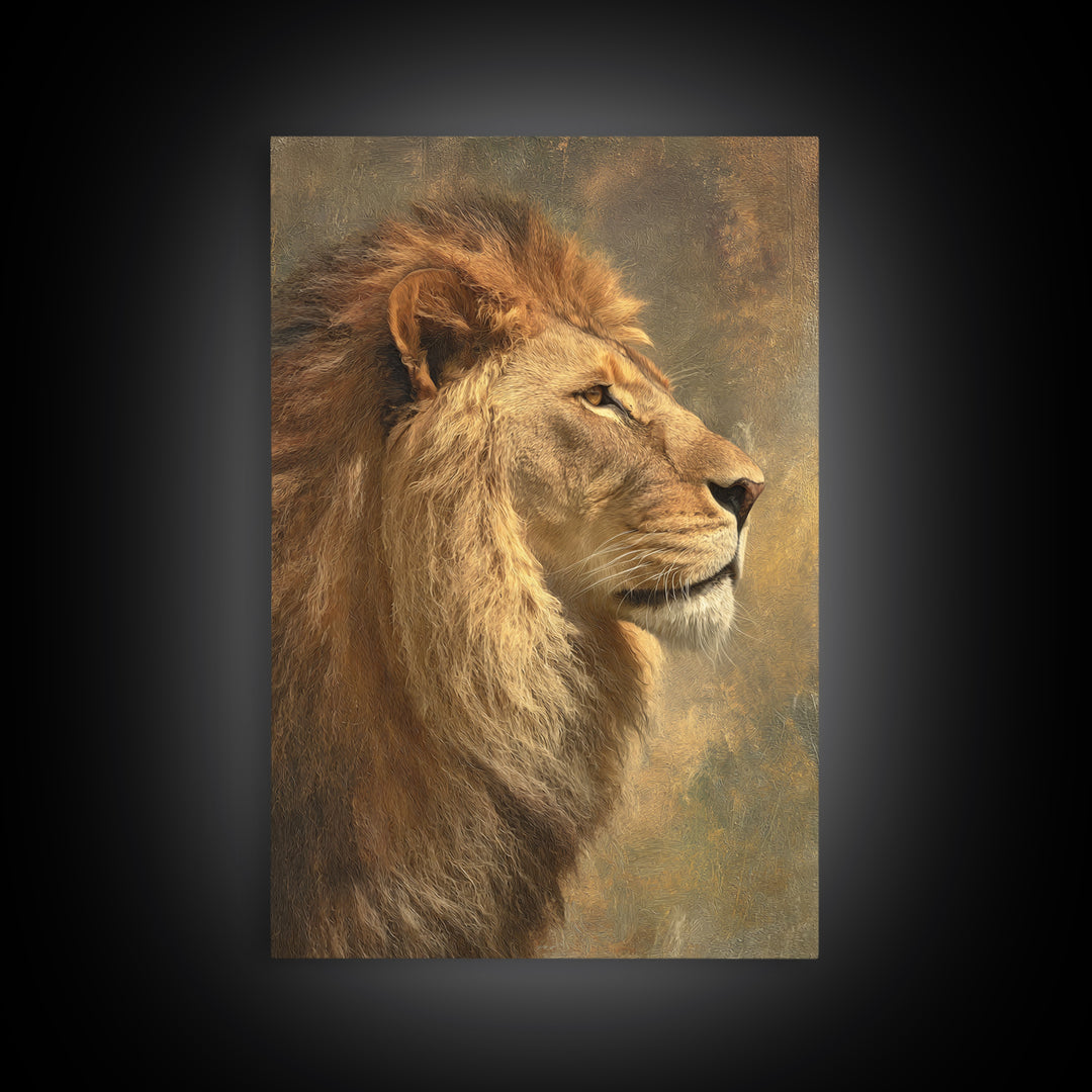 Regal Lion Profile Framed Canvas Print, Animal Art, Decor, Living Room Decor, Abstract Art, Creature, Printable Art, ANI-2x3-41