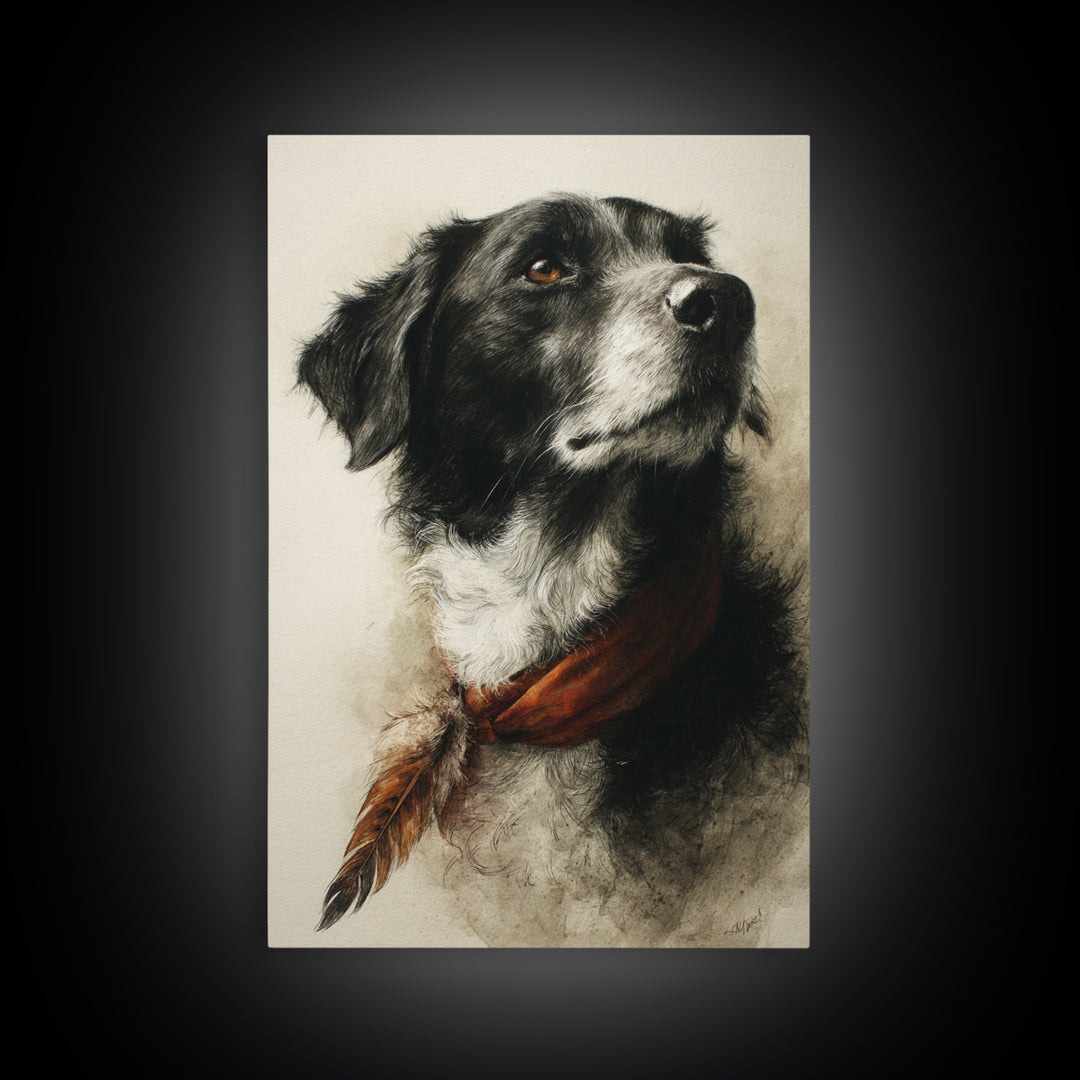 Dog Portrait with Painterly Collar and Loyal Canvas Print, Animal Art, Digital Prints, Living Room Decor, Fine Art, Creature, ANI-2x3-45