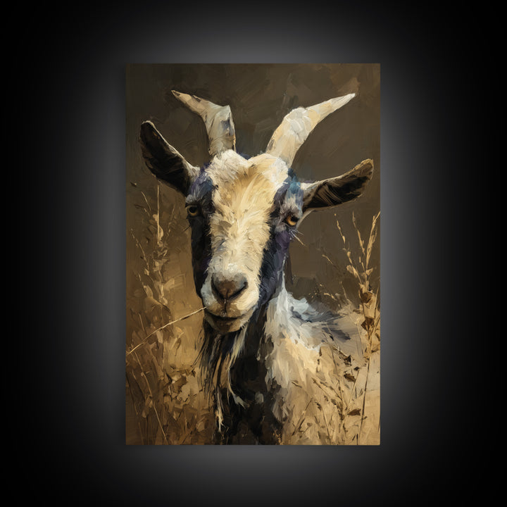 Goat Portrait with Rustic Folk Art Personality Canvas Print, Animal Art, Home Decor, Living Room Decor, Fine Art, Creature, ANI-2x3-5