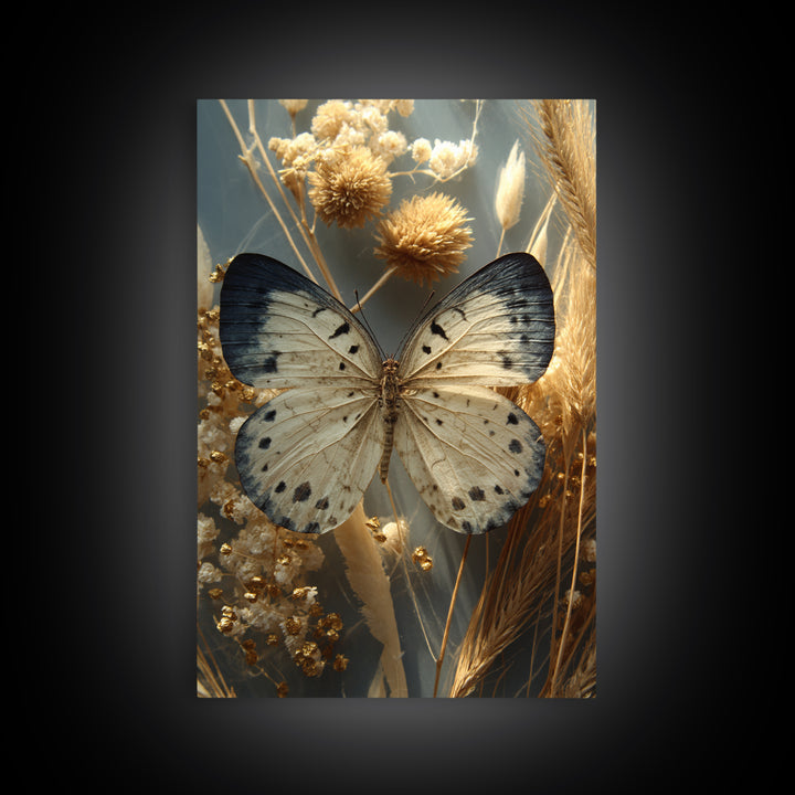 Butterfly Specimen Composition Framed Canvas Print, Animal Art, Textured Painting, Living Room Decor, Fine Art, Creature, ANI-2x3-55