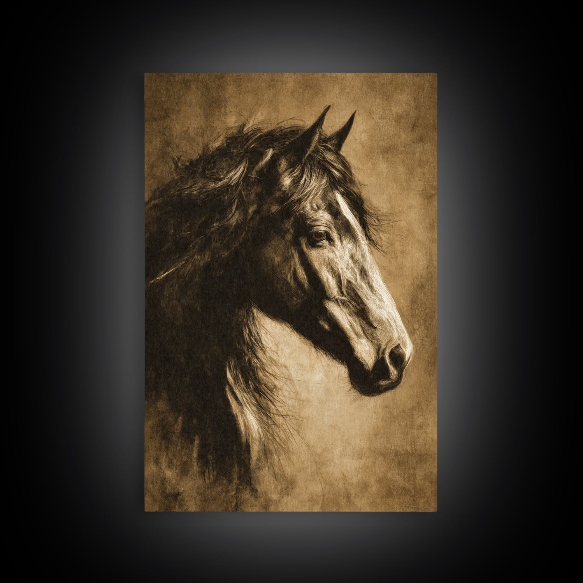 Majestic Horse Head Framed Canvas Print, Animal Art, Wall Decor, Living Room Decor, Oil Painting, Creature, Nursery Wall Art, ANI-2x3-59