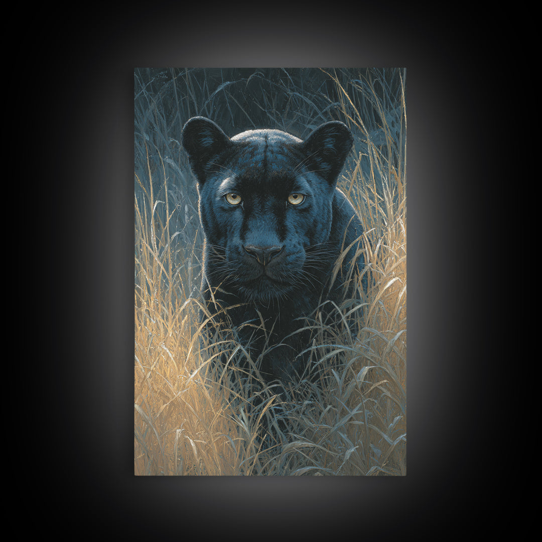 Dramatic Black Panther Emerging from Deep Jungle Canvas Print, Animal Art, Print, Living Room Decor, Abstract Art, Creature, ANI-2x3-62