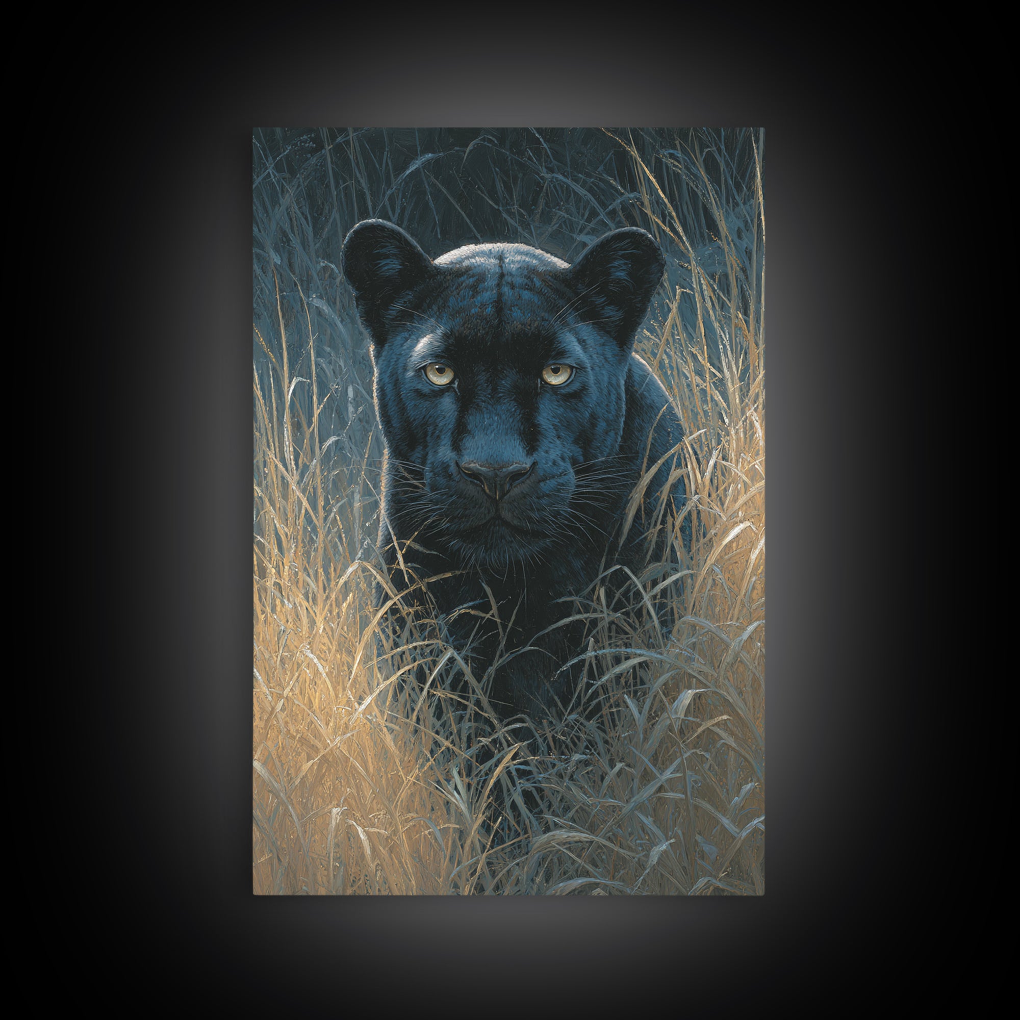 Dramatic Black Panther Emerging from Deep Jungle Canvas Print, Animal Art, Print, Living Room Decor, Abstract Art, Creature, ANI-2x3-62