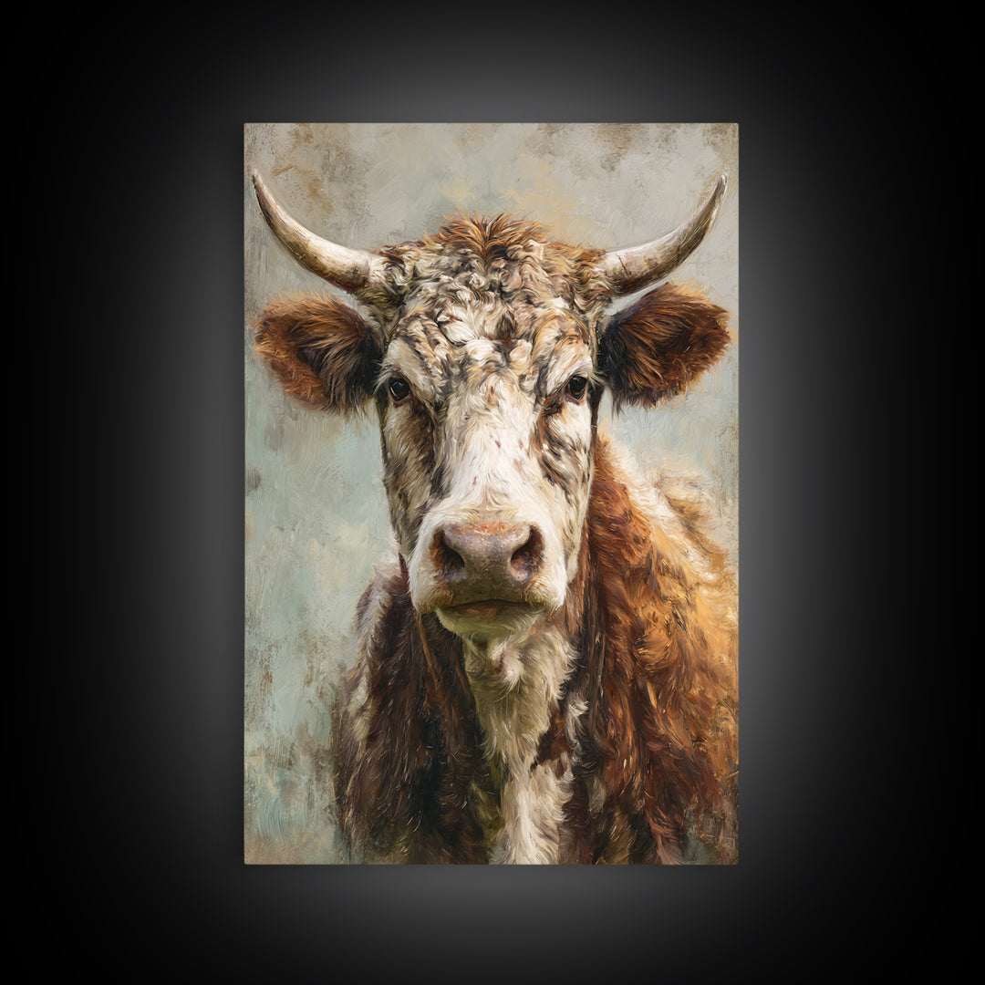 Gentle Cow Portrait Framed Canvas Print, Animal Art, Decor, Living Room Decor, Fine Art, Creature, Digital Print, Printable Art, ANI-2x3-63