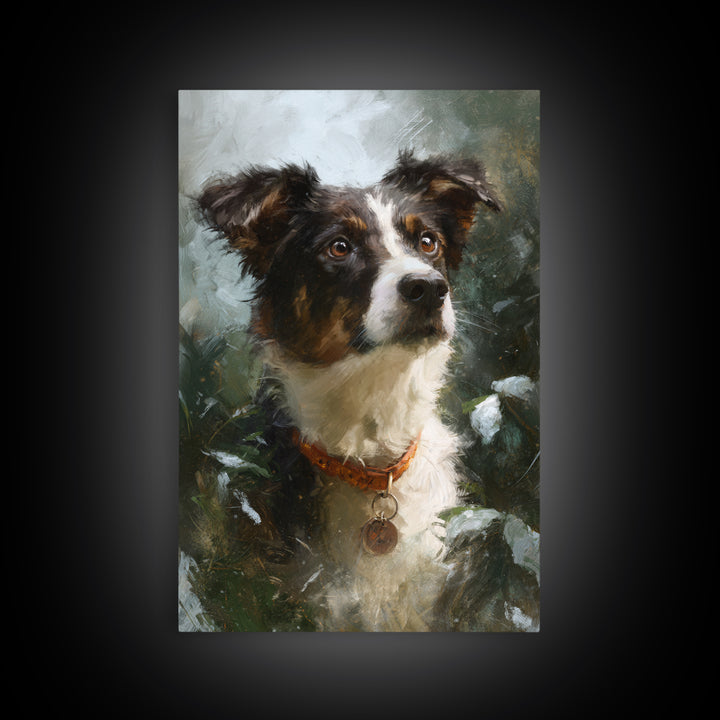 Dog Portrait with Painterly Collar and Loyal Framed Canvas Print, Animal Art, Oil Painting, Living Room Decor, Creature, ANI-2x3-69
