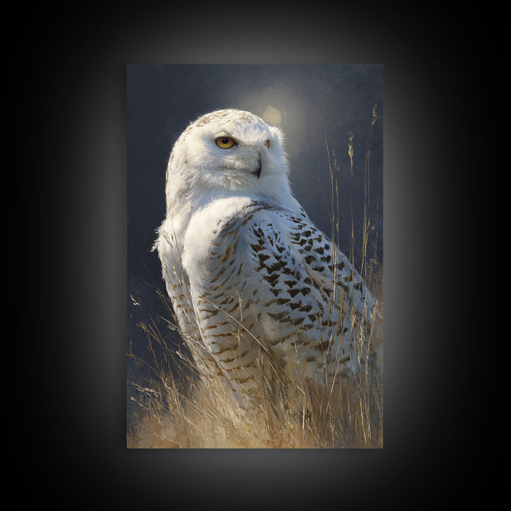 Owl with Moonlit Feathers and Celestial Accents Canvas Print, Animal Art, Print, Living Room Decor, Fine Art, Creature, ANI-2x3-71
