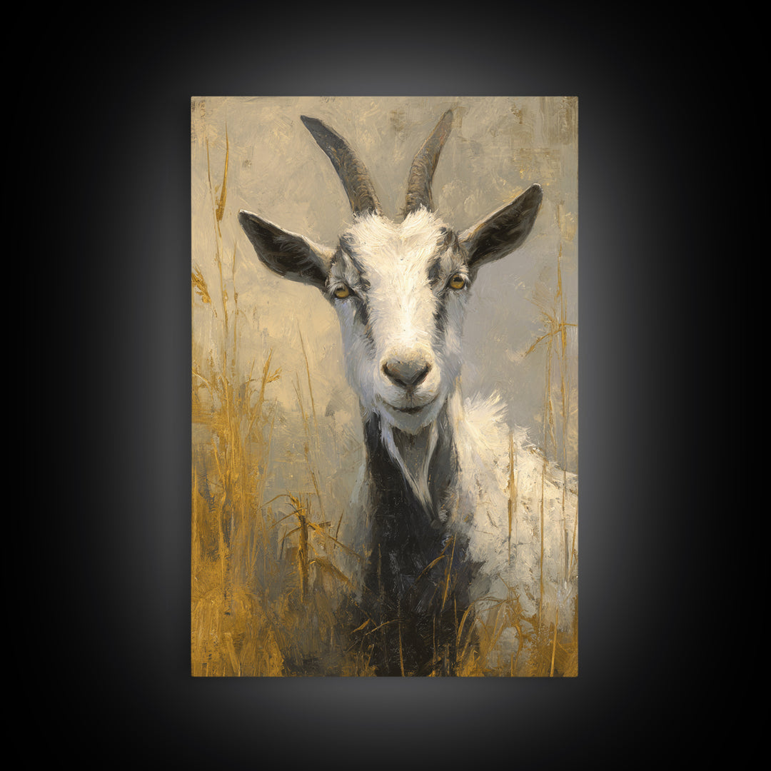 Goat Portrait with Rustic Folk Art Personality Canvas Print, Animal Art, Nursery Decor, Living Room Decor, Fine Art, Creature, ANI-2x3-77