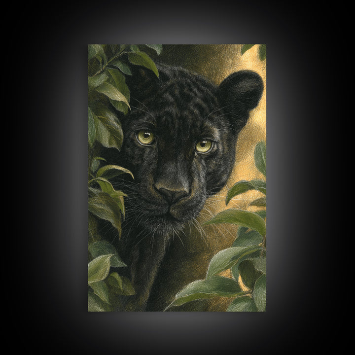 Dramatic Black Panther Emerging from Deep Jungle Canvas Print, Animal Art, Print, Living Room Decor, Abstract Art, Creature, ANI-2x3-86