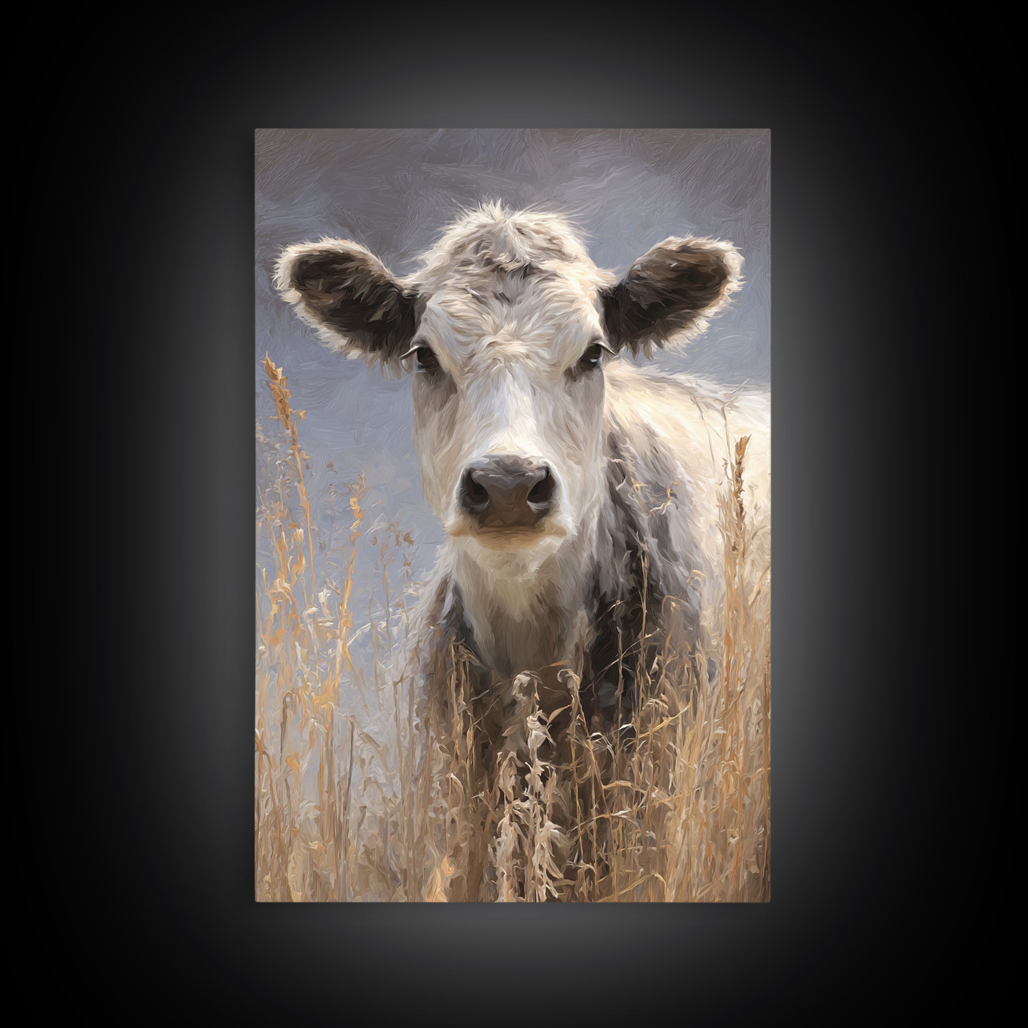Gentle Cow Portrait Framed Canvas Print, Animal Art, Nursery Wall Art, Living Room Decor, Fine Art, Creature, Trendy Wall Art, ANI-2x3-87