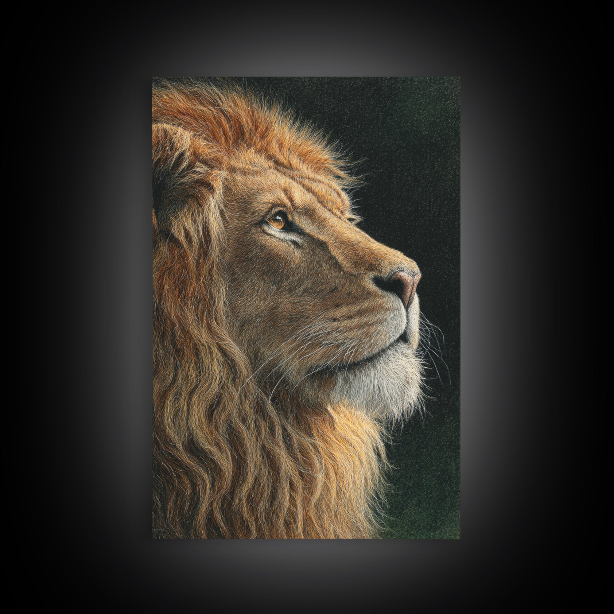 Regal Lion Profile Framed Canvas Print, Animal Art, Nursery Wall Art, Living Room Decor, Watercolor Art, Creature, ANI-2x3-89