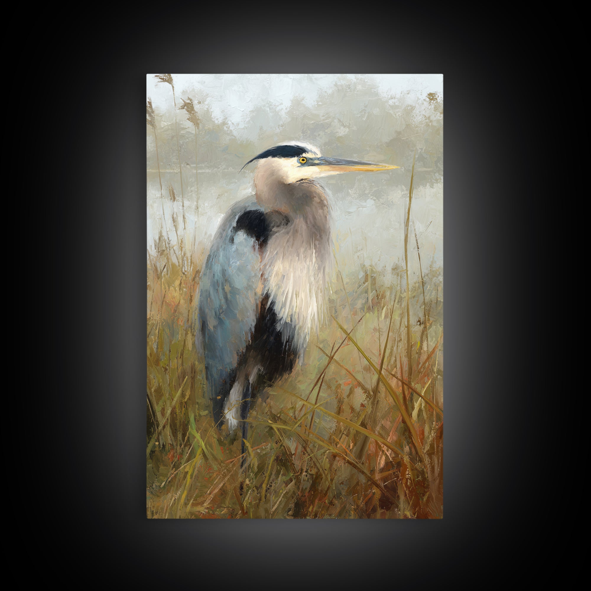 Blue Heron Standing Canvas Print, Animal Art, Digital Print, Living Room Decor, Fine Art, Creature, Colorful Wall Art, ANI-2x3-91