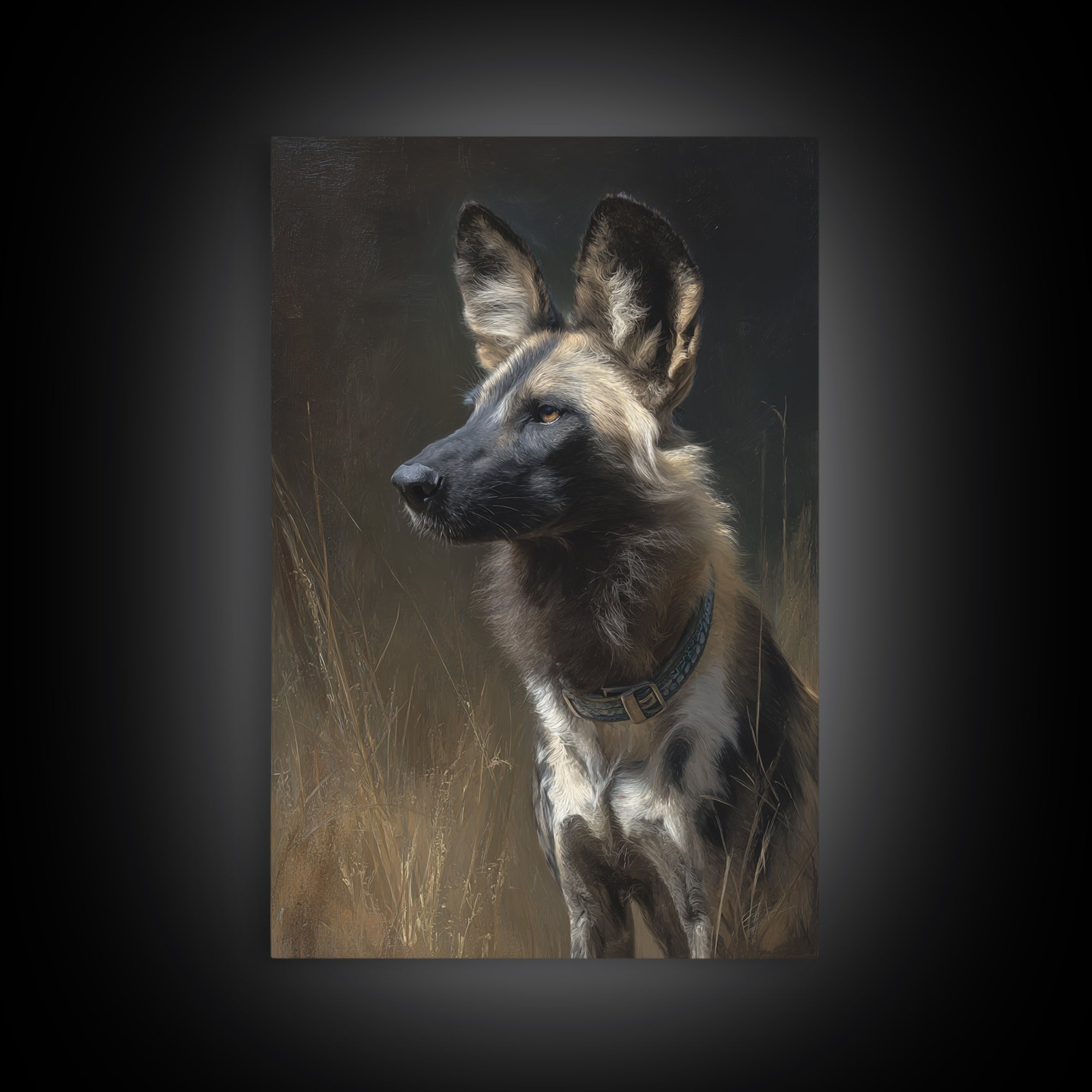 Dog Portrait with Painterly Collar and Loyal Framed Canvas Print, Animal Art, Oil Painting, Living Room Decor, Creature, ANI-2x3-93