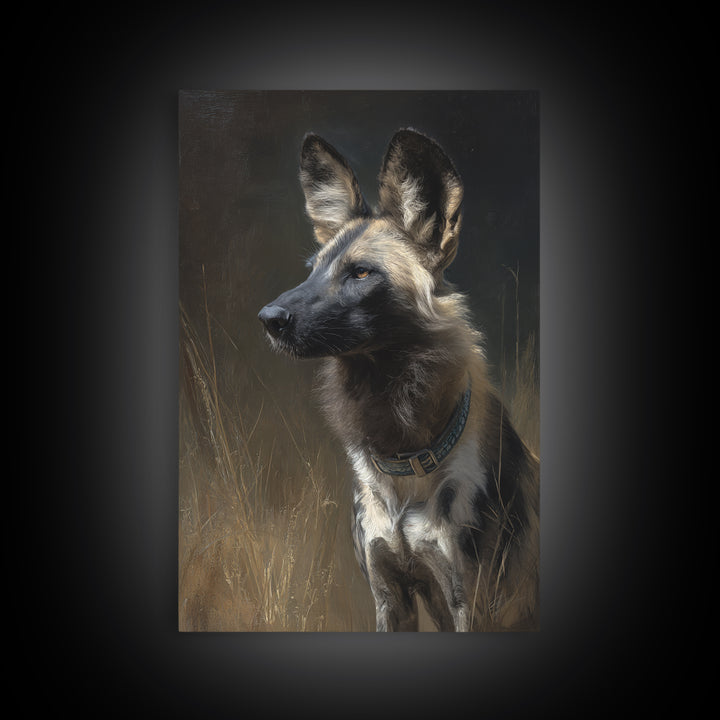 Dog Portrait with Painterly Collar and Loyal Framed Canvas Print, Animal Art, Oil Painting, Living Room Decor, Creature, ANI-2x3-93