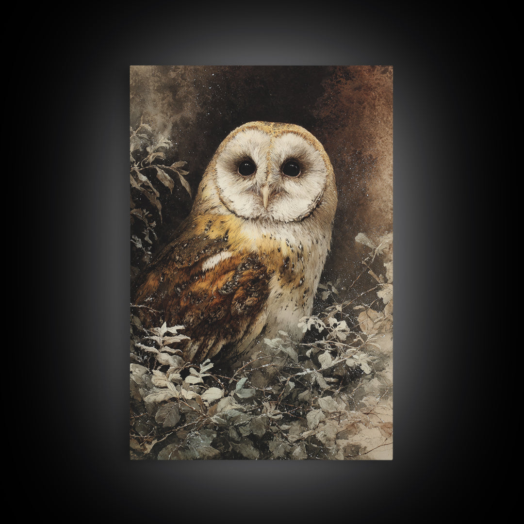 Owl with Moonlit Feathers and Celestial Accents Canvas Print, Animal Art, Printable Art, Living Room Decor, Oil Painting, ANI-2x3-95