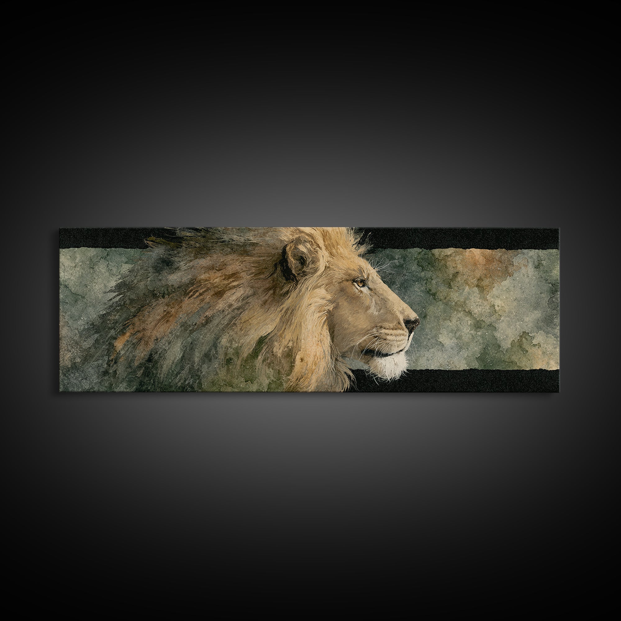 Regal Lion Profile Framed Canvas Print, Animal Art, Art Deco, Living Room Decor, Creature, Cat Art, Safari Nursery Decor, ANI-3x1-1