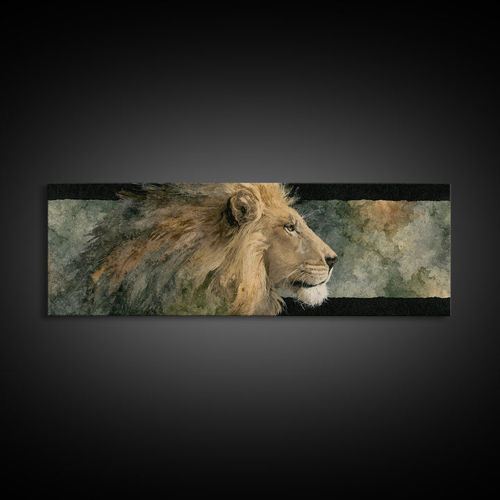 Regal Lion Profile Framed Canvas Print, Animal Art, Art Deco, Living Room Decor, Creature, Cat Art, Safari Nursery Decor, ANI-3x1-1