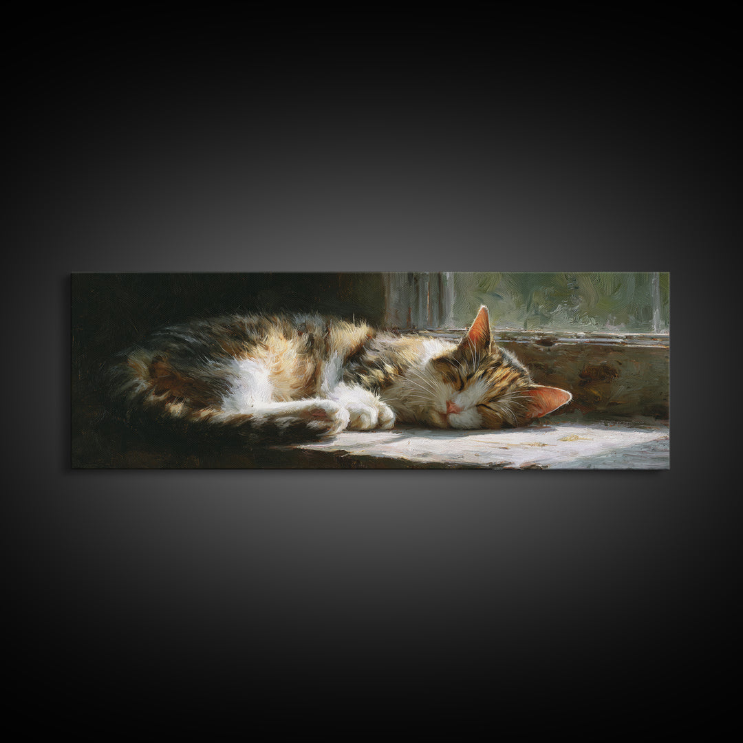 Sleeping Cat Curled Canvas Print, Animal Art, Modern Decor, Living Room Decor, Abstract Art, Creature, Home Decor, Wall Decor, ANI-3x1-100