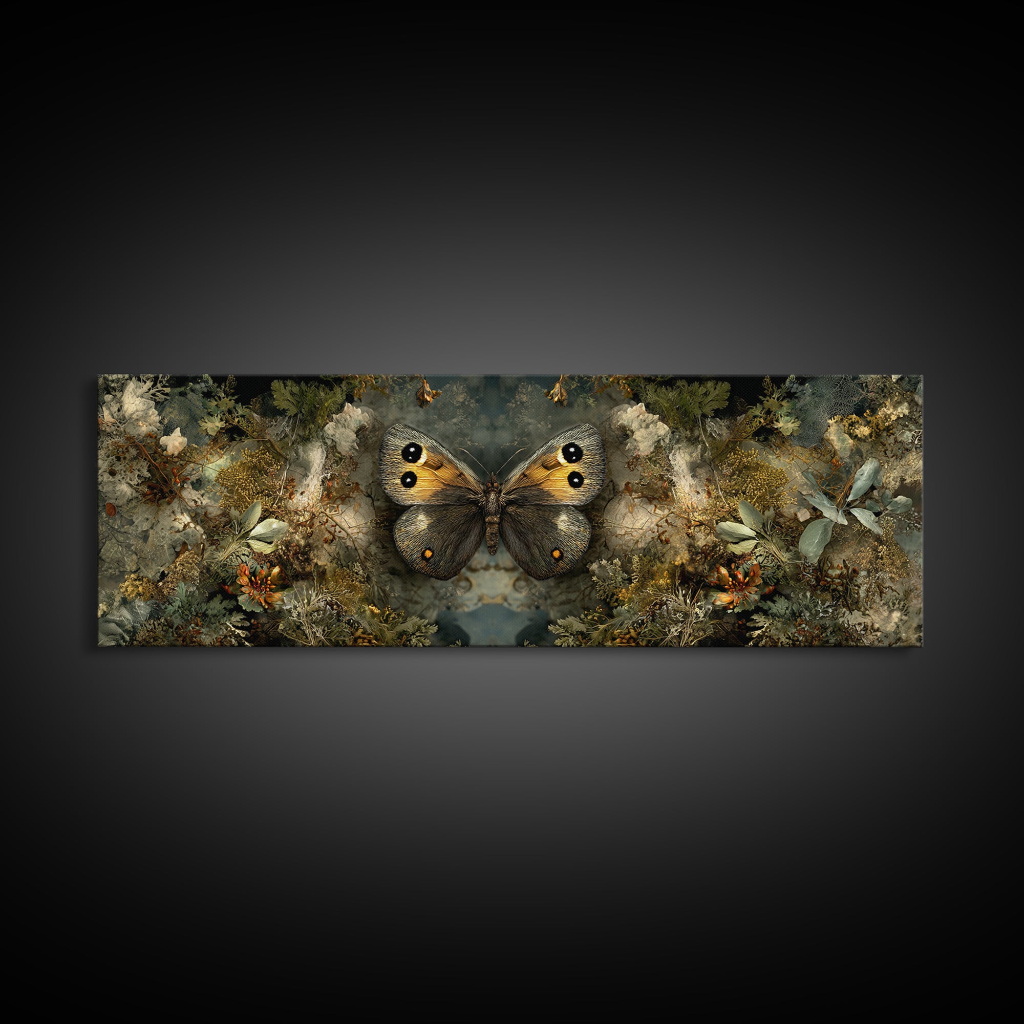 Butterfly Specimen Composition Framed Canvas Print, Animal Art, Trendy Wall Art, Living Room Decor, Fine Art, Creature, ANI-3x1-15