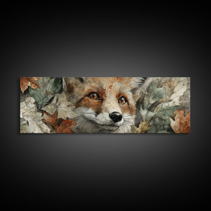 Dignified Fox Portrait Framed Canvas Print, Animal Art, Printable Art, Living Room Decor, Oil Painting, Creature, ANI-3x1-17