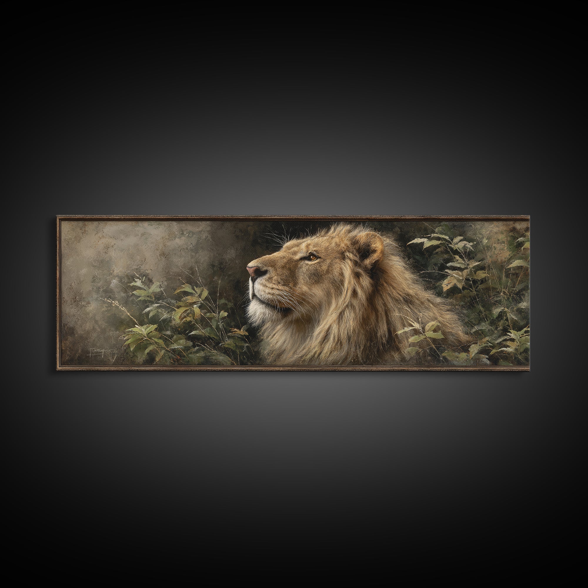 Regal Lion Profile Canvas Print, Animal Art, Farmhouse Decor, Living Room Decor, Abstract Art, Creature, Neutral Decor, ANI-3x1-25