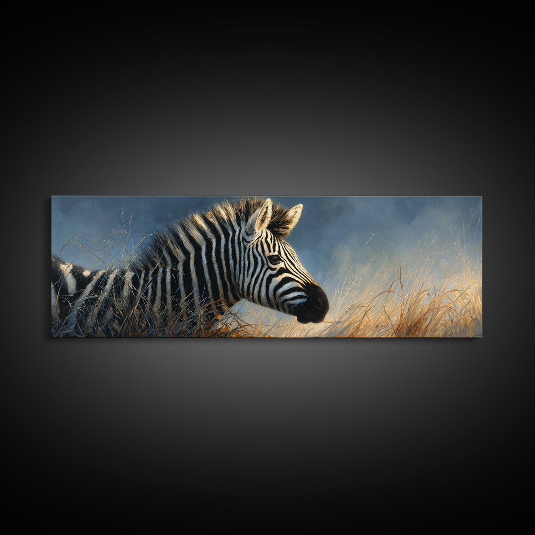 Zebra Portrait with Bold Graphic Stripe Pattern Canvas Print, Animal Art, Nursery Wall Art, Living Room Decor, Creature, ANI-3x1-33