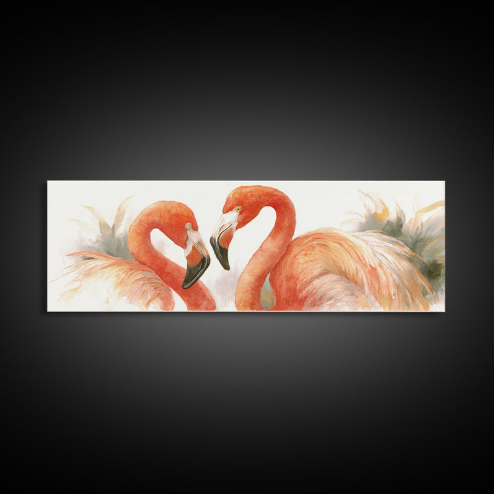 Flamingo Pair in Elegant Coral and Cream Canvas Print, Animal Art, Art Print, Living Room Decor, Creature, Digital Art, ANI-3x1-35