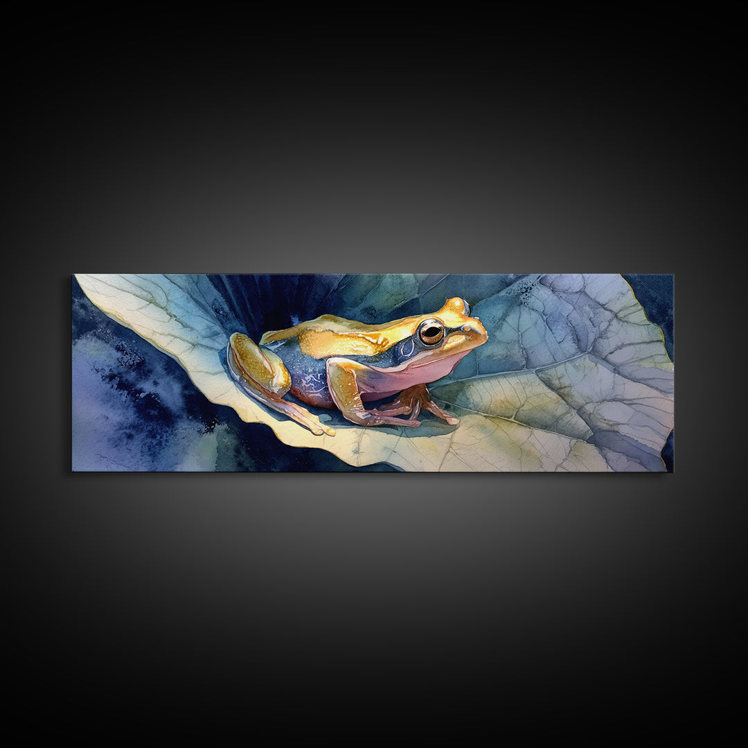 Frog on a Lotus Leaf Canvas Print, Animal Art, Downloadable Art, Living Room Decor, Fine Art, Creature, Minimalist Decor, ANI-3x1-36