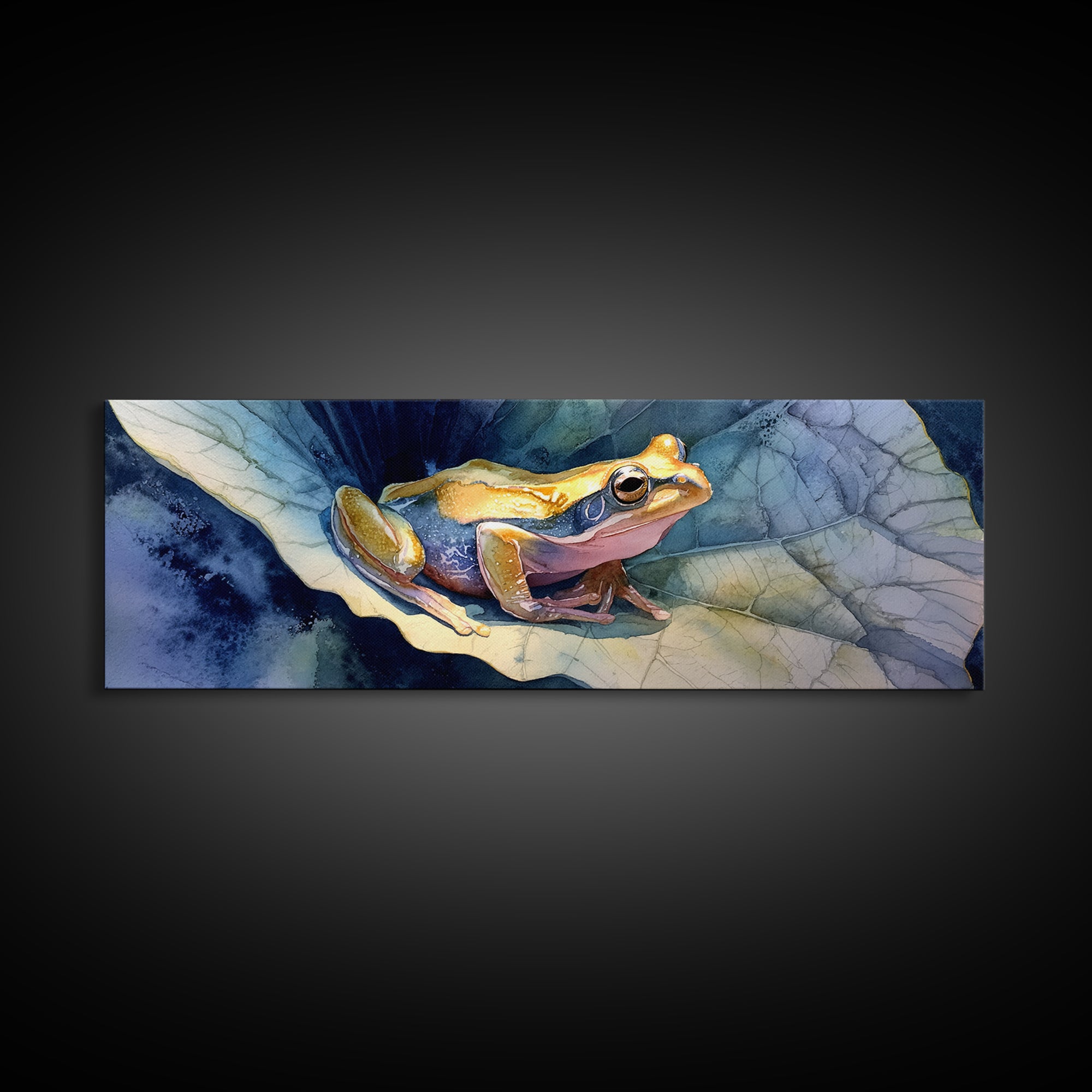 Frog on a Lotus Leaf Canvas Print, Animal Art, Downloadable Art, Living Room Decor, Fine Art, Creature, Minimalist Decor, ANI-3x1-36