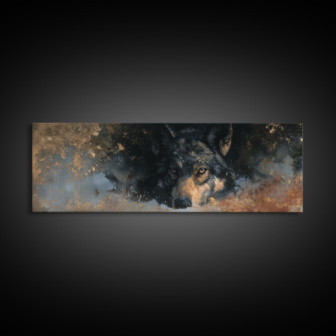 Wolf Silhouette Beneath a Star Filled Sky Canvas Print, Animal Art, Printable, Living Room Decor, Fine Art, Creature, ANI-3x1-38
