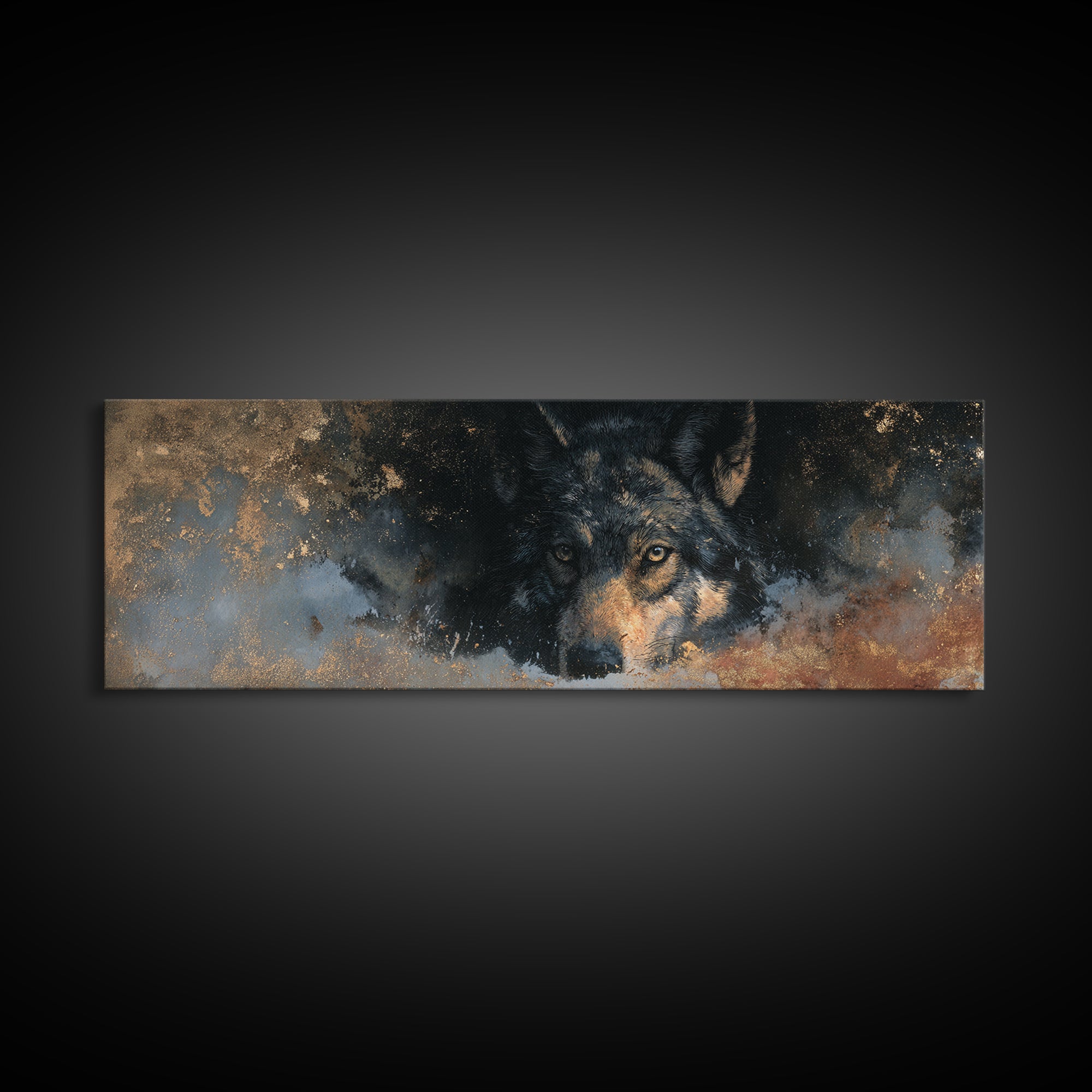 Wolf Silhouette Beneath a Star Filled Sky Canvas Print, Animal Art, Printable, Living Room Decor, Fine Art, Creature, ANI-3x1-38