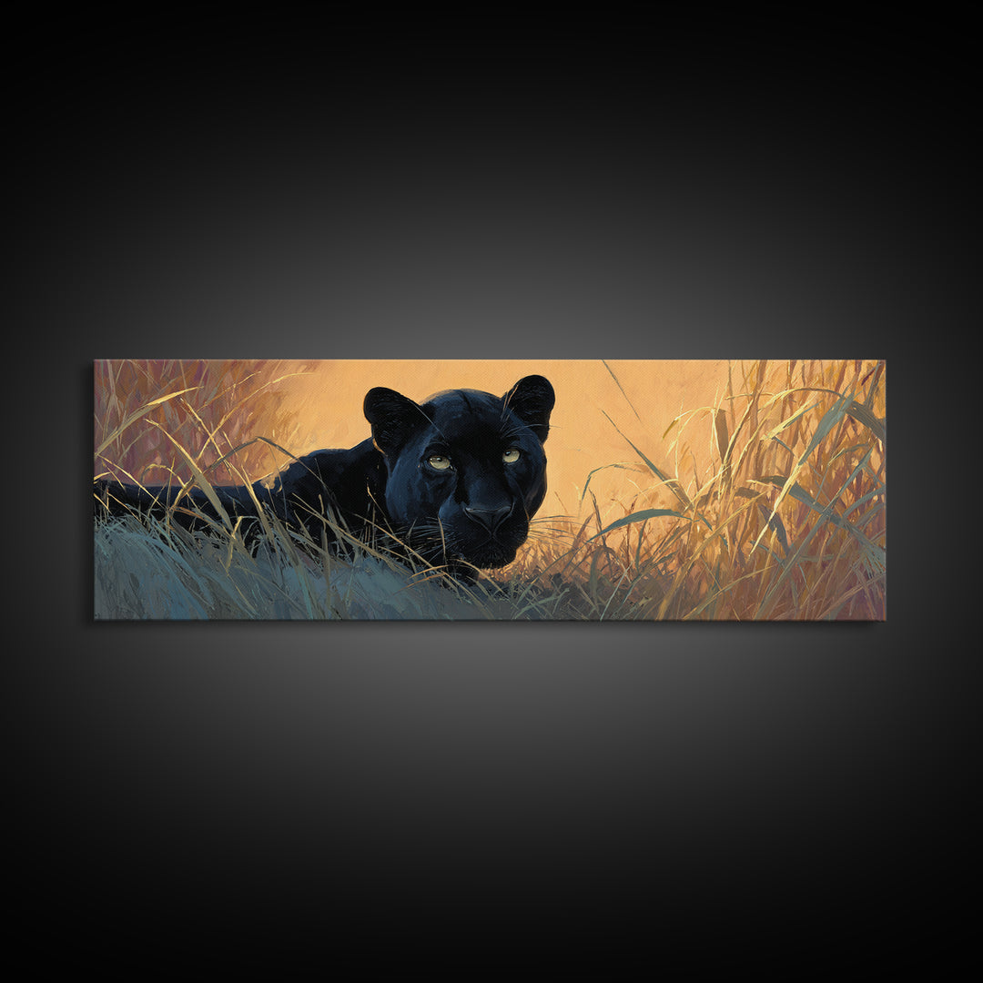 Dramatic Black Panther Emerging from Deep Jungle Canvas Print, Animal Art, Nursery Wall Art, Living Room Decor, Creature, ANI-3x1-46
