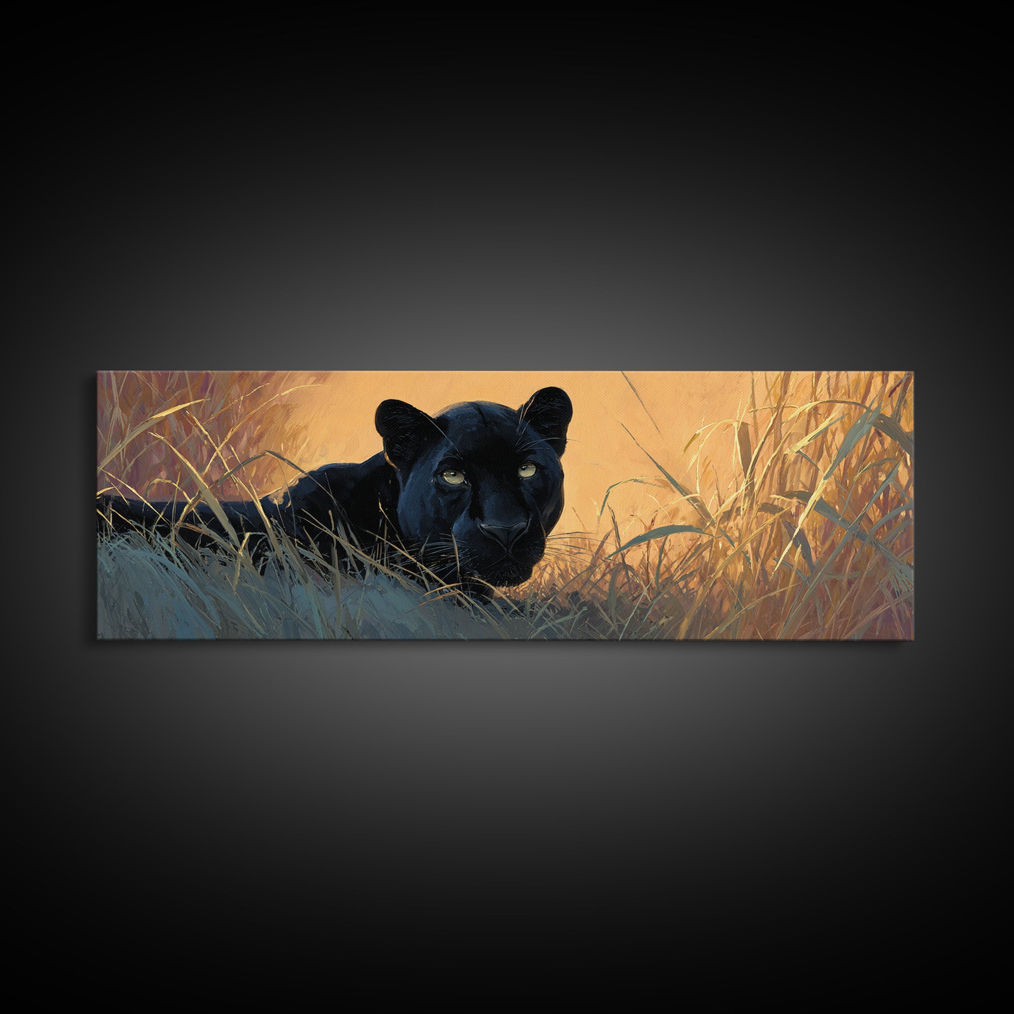 Dramatic Black Panther Emerging from Deep Jungle Canvas Print, Animal Art, Nursery Wall Art, Living Room Decor, Creature, ANI-3x1-46