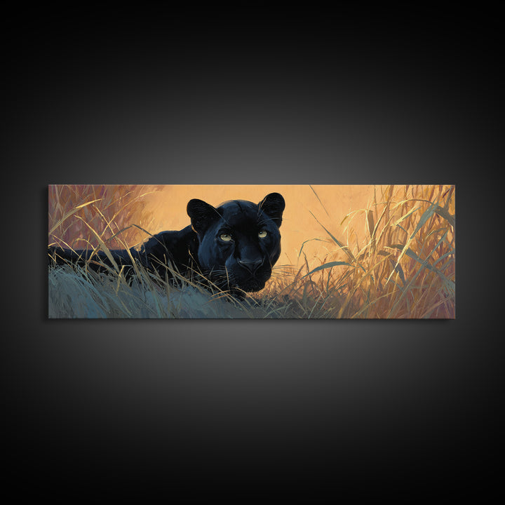 Dramatic Black Panther Emerging from Deep Jungle Canvas Print, Animal Art, Nursery Wall Art, Living Room Decor, Creature, ANI-3x1-46