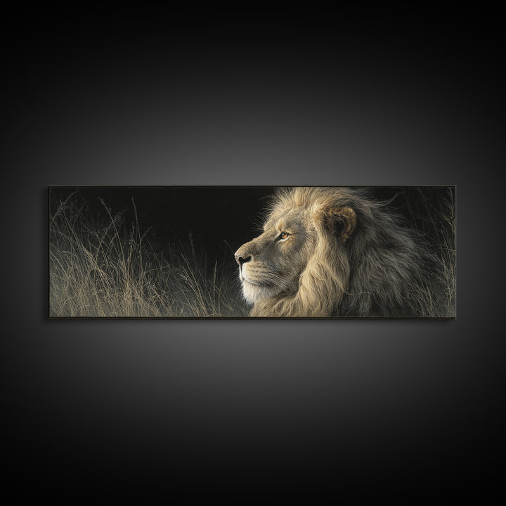 Regal Lion Profile Canvas Print, Animal Art, Farmhouse Decor, Living Room Decor, Abstract Art, Creature, Neutral Decor, ANI-3x1-49