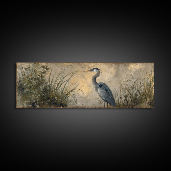 Blue Heron Standing Framed Canvas Print, Animal Art, Decor, Living Room Decor, Fine Art, Creature, Digital Print, Printable Art, ANI-3x1-51