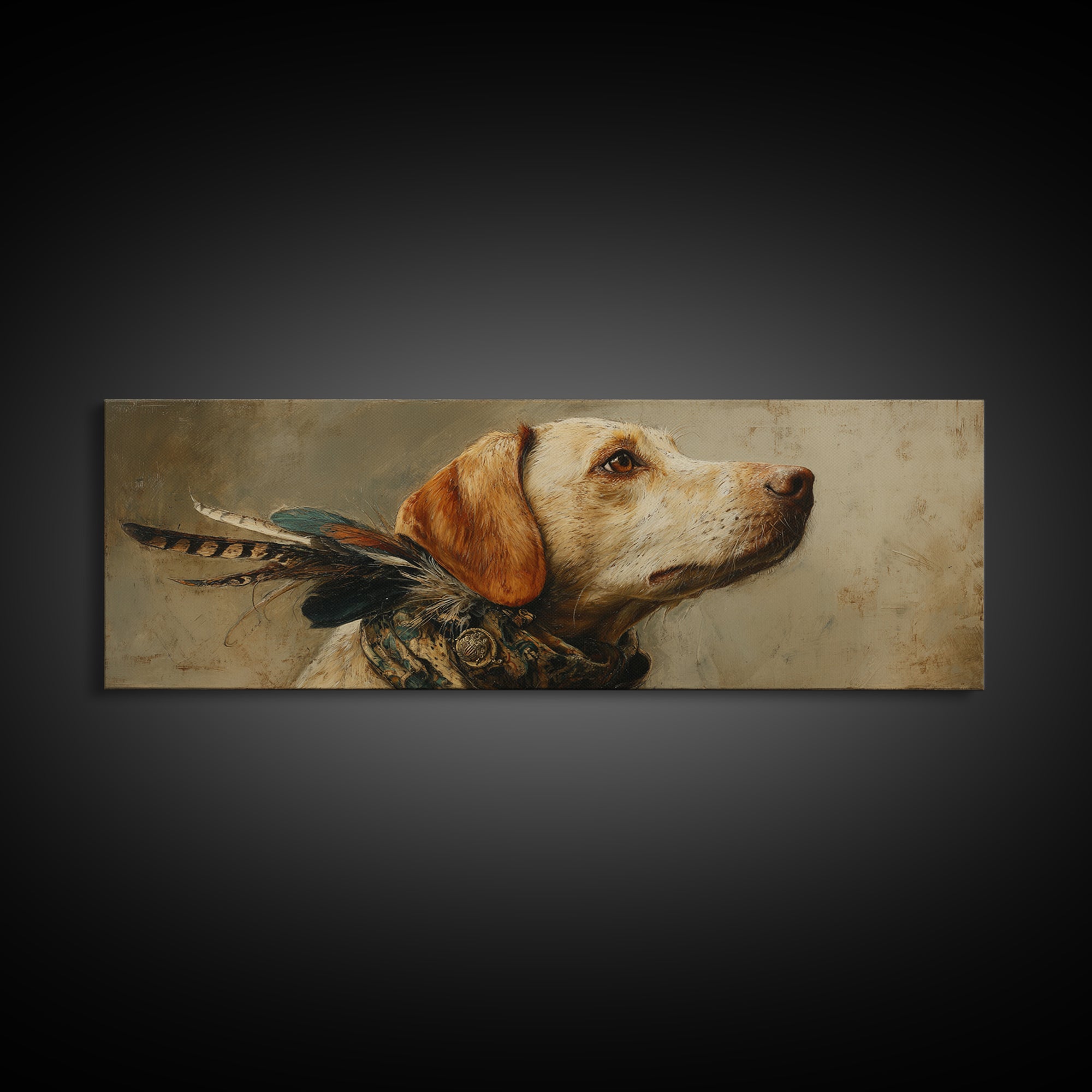 Dog Portrait with Painterly Collar and Loyal Framed Canvas Print, Animal Art, Nursery, Living Room Decor, Fine Art, Creature, ANI-3x1-53