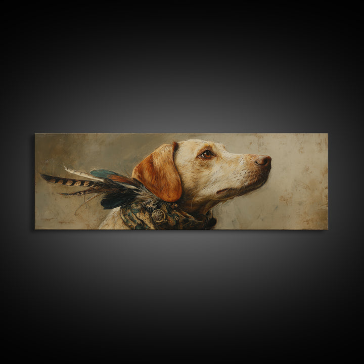 Dog Portrait with Painterly Collar and Loyal Framed Canvas Print, Animal Art, Nursery, Living Room Decor, Fine Art, Creature, ANI-3x1-53