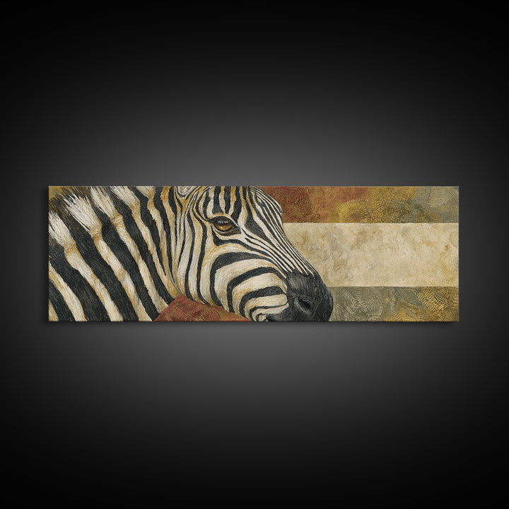 Zebra Portrait with Bold Graphic Stripe Pattern Framed Canvas Print, Animal Art, Living Room Decor, Fine Art, Creature, ANI-3x1-57