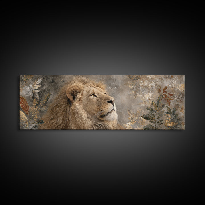 Regal Lion Profile Framed Canvas Print, Animal Art, Nursery Art, Living Room Decor, Fine Art, Creature, Luxury Decor, ANI-3x1-73