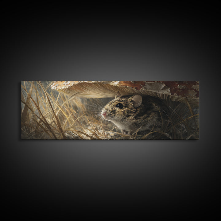 Tiny Field Mouse Framed Canvas Print, Animal Art, Digital Print, Living Room Decor, Oil Painting, Creature, Colorful Wall Art, ANI-3x1-74