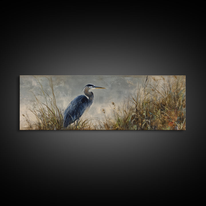 Blue Heron Standing Canvas Print, Animal Art, Original Painting, Living Room Decor, Fine Art, Creature, Boho Wall Art, ANI-3x1-75