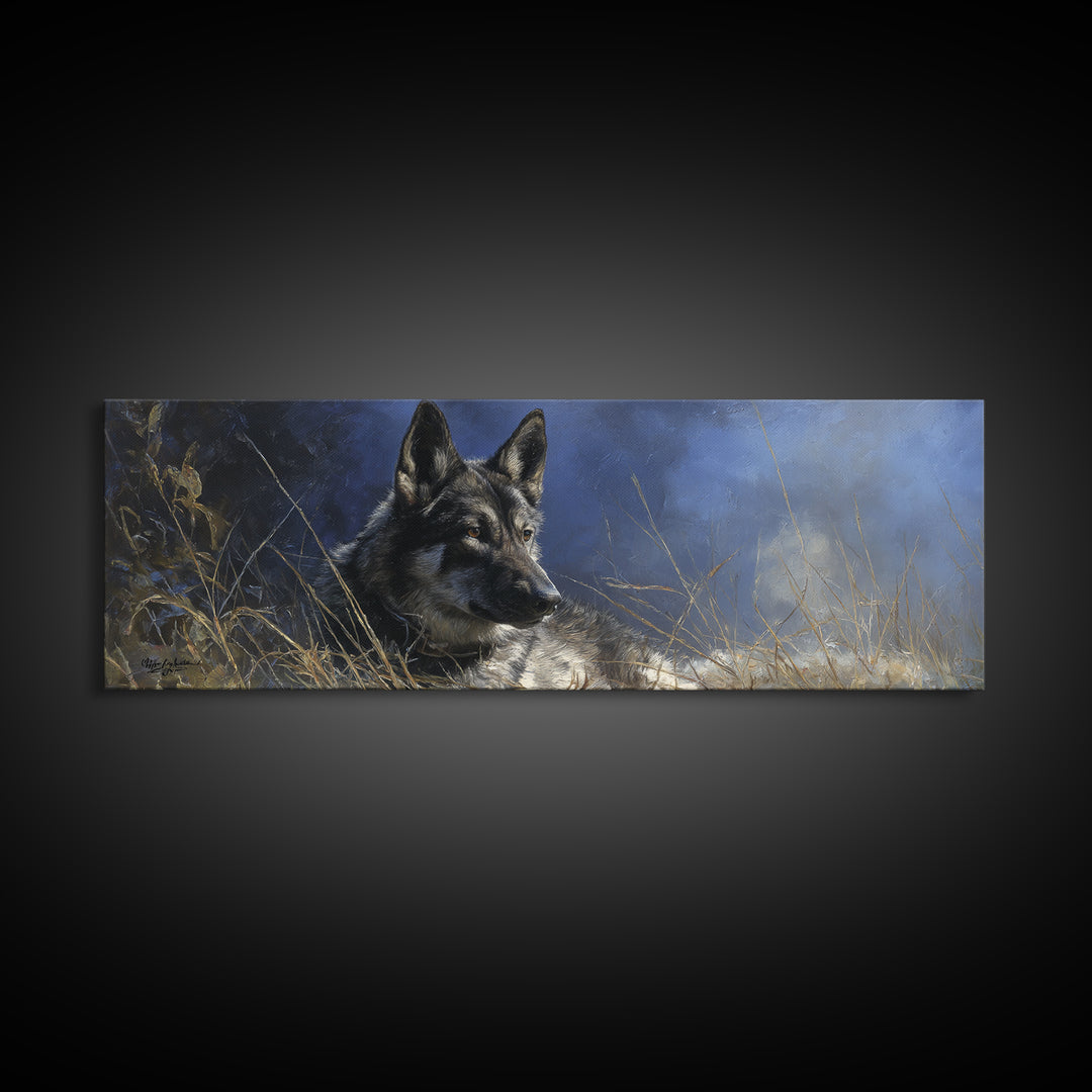 Dog Portrait with Painterly Collar and Loyal Framed Canvas Print, Animal Art, Nursery, Living Room Decor, Fine Art, Creature, ANI-3x1-77